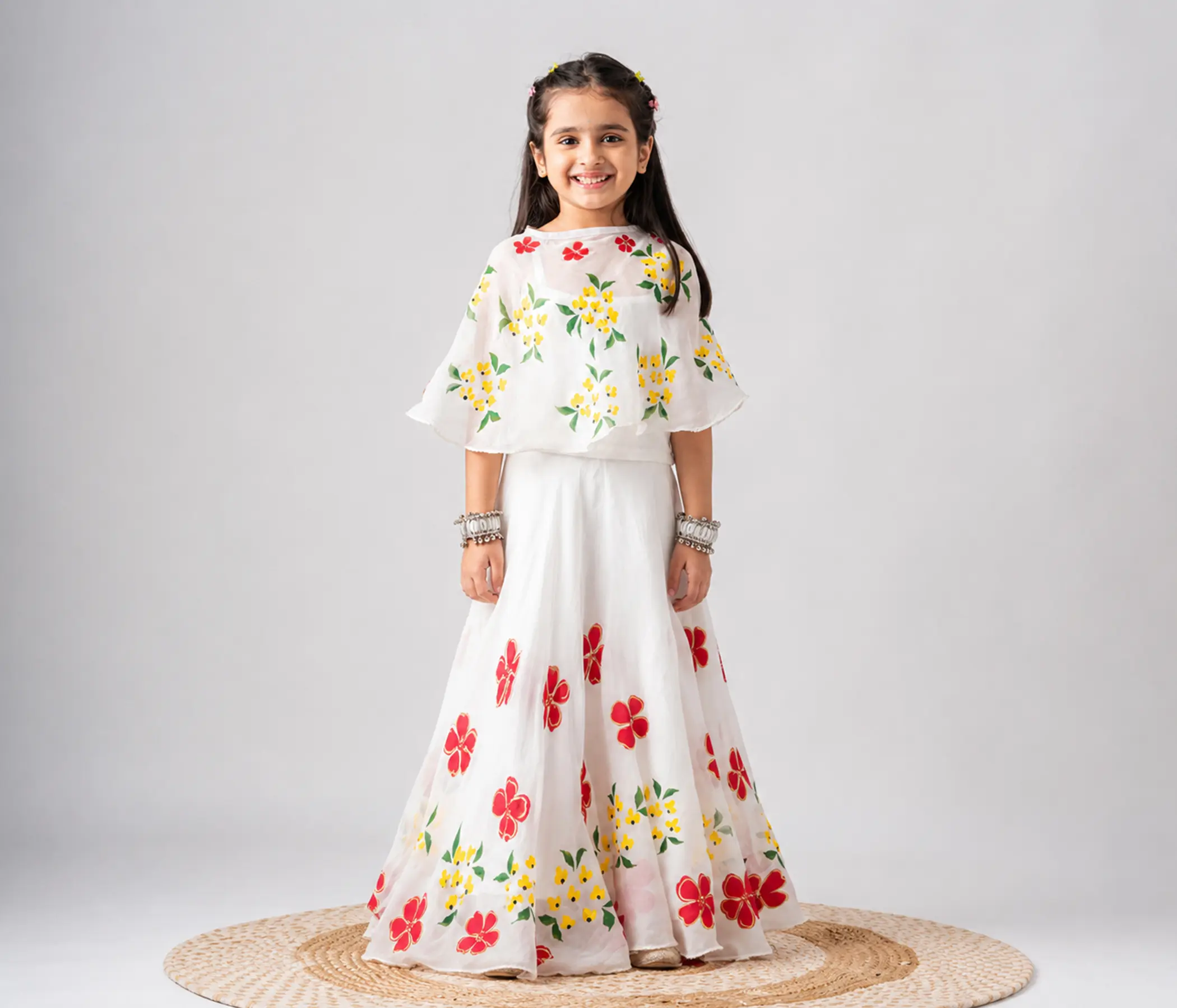 Hand-Painted White Organza Lehenga Choli for Premium Kids Clothing